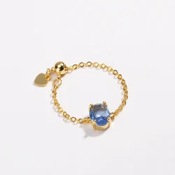 Adjustable Bling Delicate Oval Ring with Micro Pave Cubic Zirconia - Resizable (Gold blue)