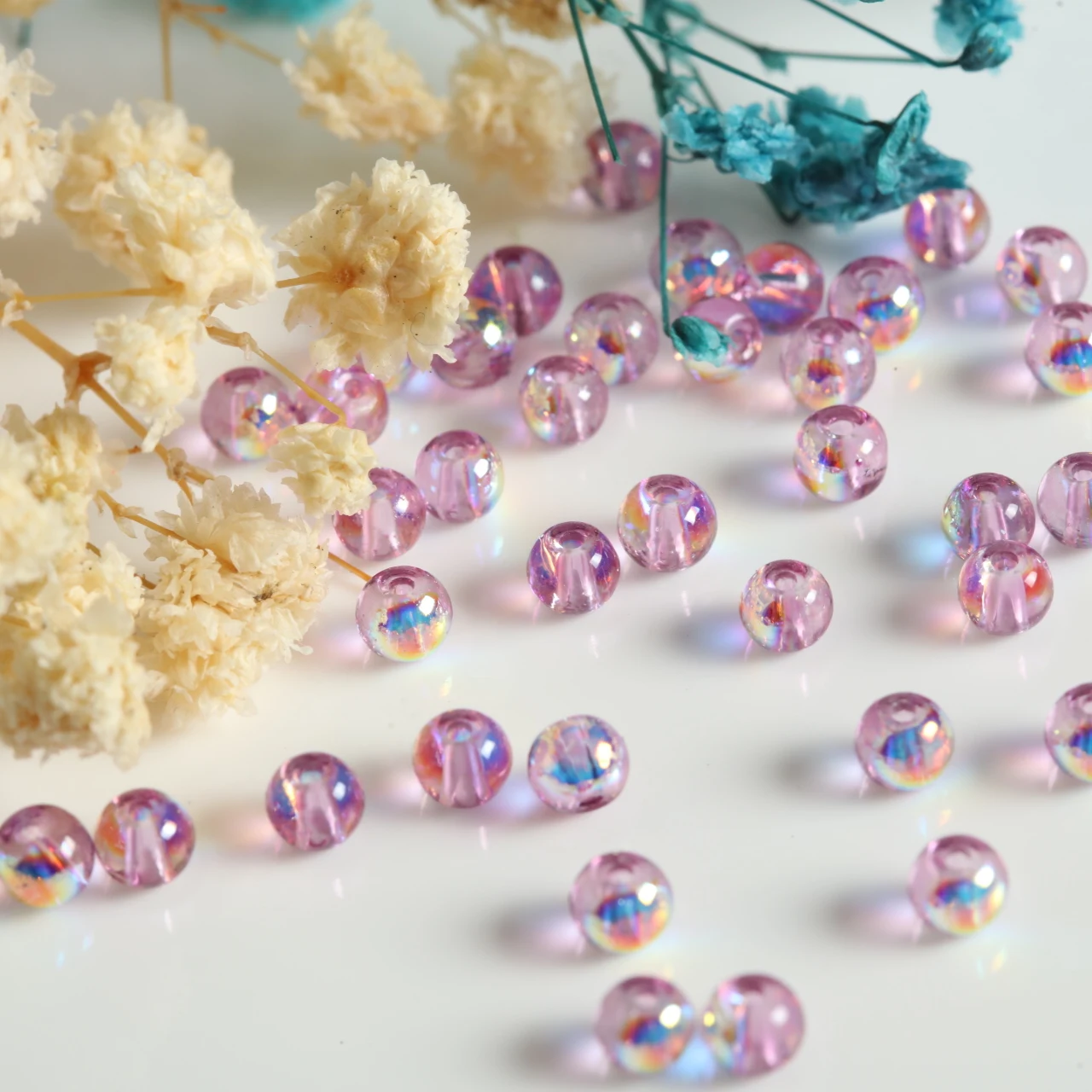 Purple Iridescent Round Glass Beads