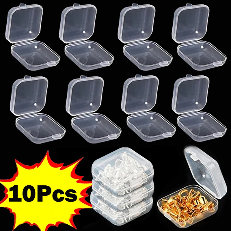 10pcs Mini Transparent Plastic Small Box Hook Jewelry Earplug