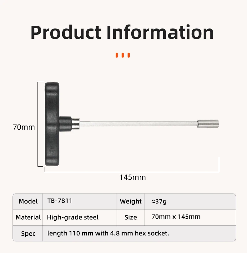 Description Picture 3 of itemSuper B T-handle Bicycle Internal Nipple Wrench 3.2/4.8/5.5/6.0/8.0mm Spoke Wrench Hex Sockets Bike Rim Repair Wrench Tools