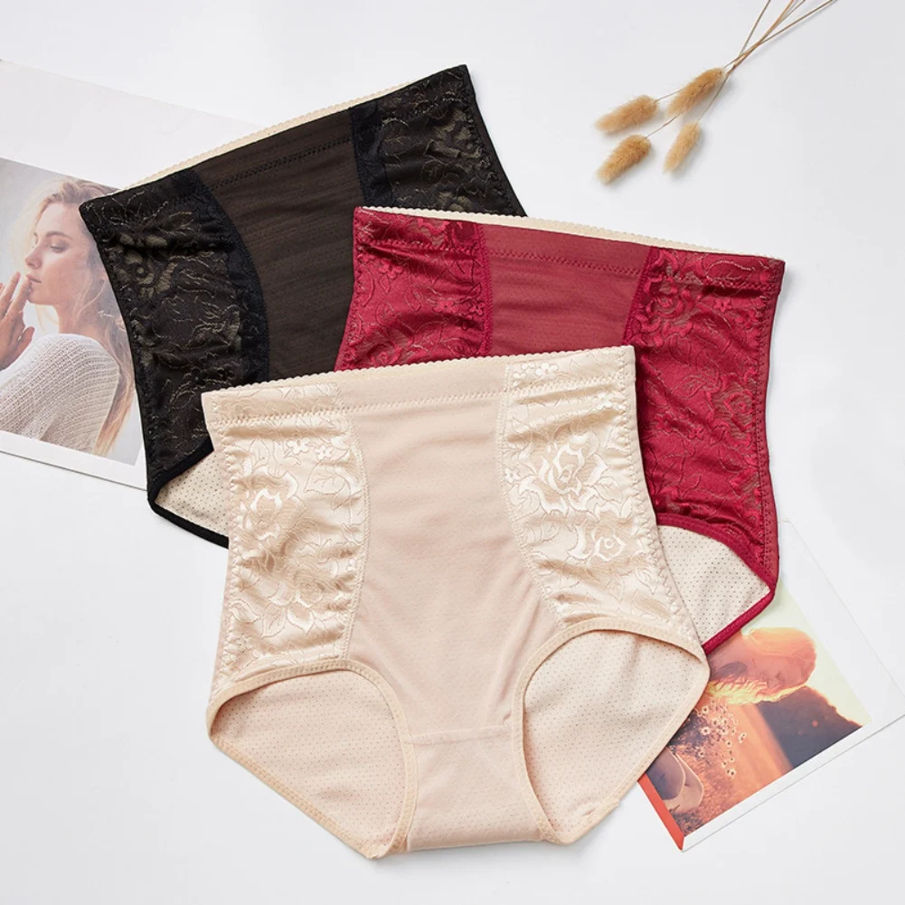 Description Picture 3 of itemWomen's Seamless High-Rise Shaping Panties Sexy Lace Embroidery Waist Trainer Hip Lifting Control Underpants Soft Breathable Bri