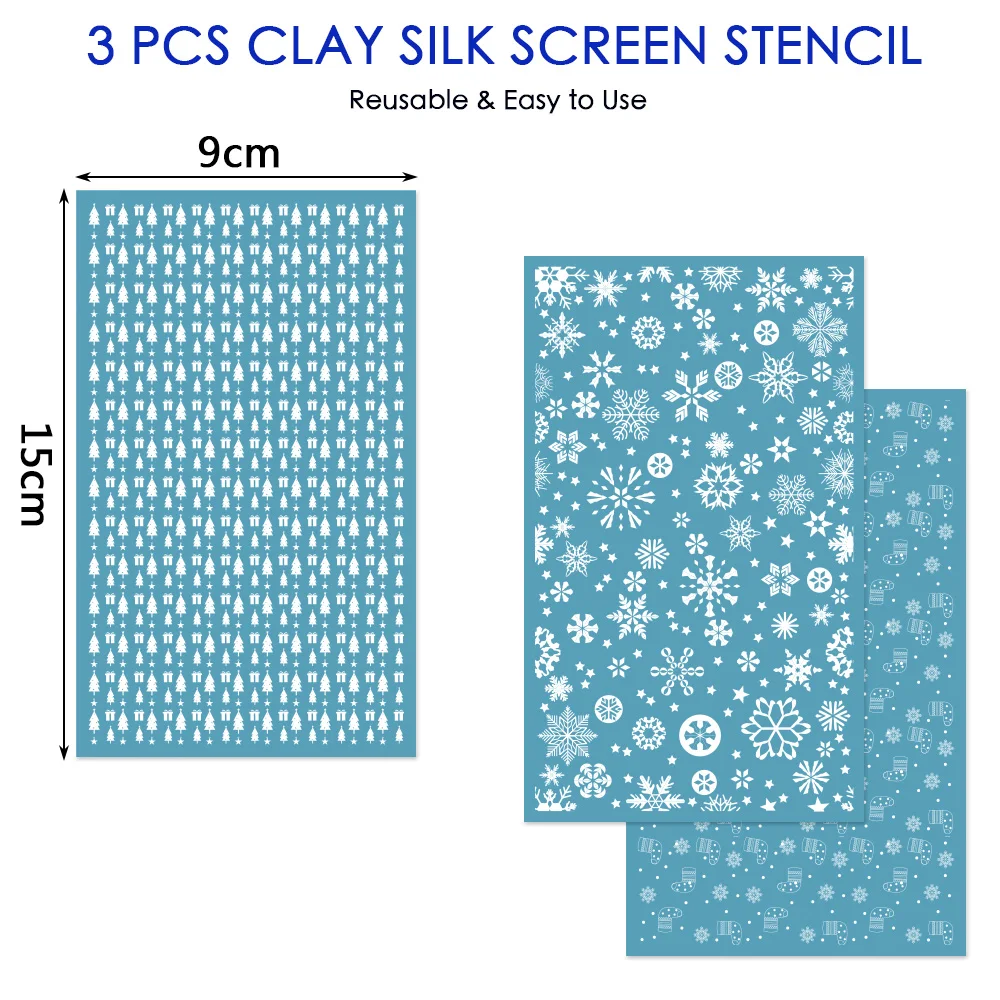 3Pcs Polymer Clay Tool Silk Screen Stencils, Reusable Silkscreen