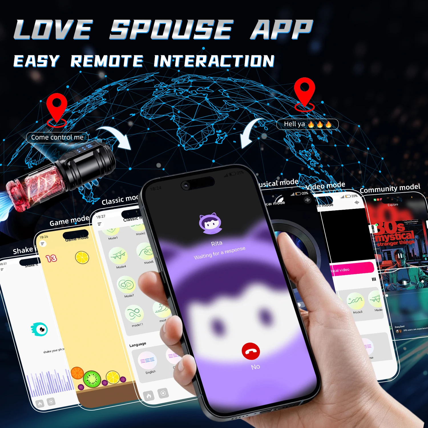 HeartCaptor App-Controlled Male Masturbator Cup with 12 Thrusting Rotating Heating Modes - Details 5