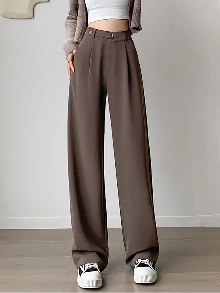 Women Baggy Side Slit Pants Ladies Autumn Loose Fit Solid Color Trousers  Plain 