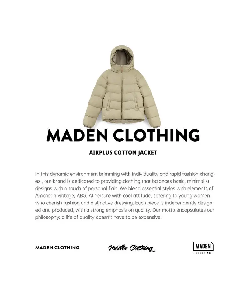 Maden Women's Winter Hooded Puffer Jacket Stand Collar Loose Warm Quilted Cotton Coat Thick Insulated Outerwear Casual Style