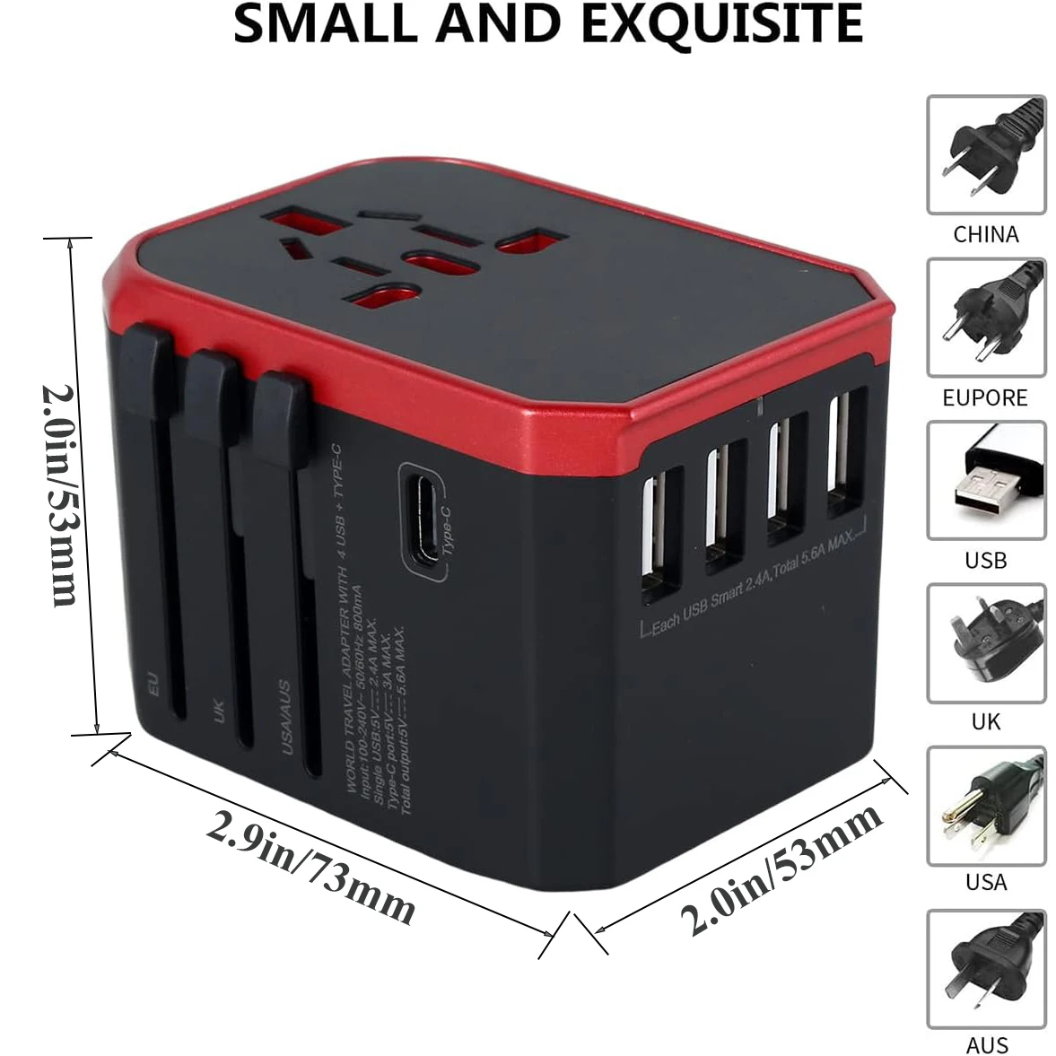 Universal Travel Adapter with USB Type C Charger - International Plug