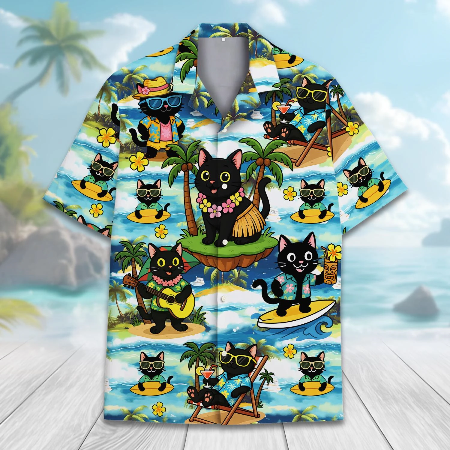Camisa Hawaiana Con Tampado 3D De Gato De Dibujos Animados Para Hombre Y  Mujer, Tops Informal, image size:1500x1500