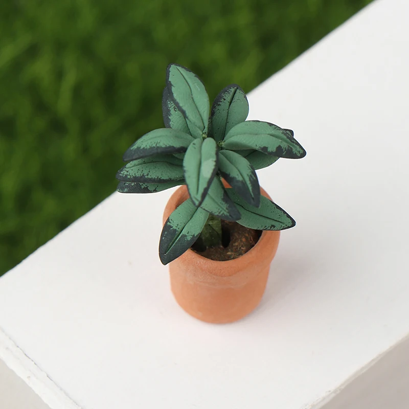 1Pcs 1:12 Dollhouse Miniature Potted Plant Pot Green Leafed Plant Garden Balcony Decoration Dollhouse Collection Kids' Toys 6