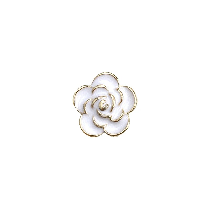 밝은 흰색 검은 다이아몬드 진주, 골드 에지, 동백 장미 꽃, 합금 네일 아트, 라인석 장식, 매니큐어 매력, 10 개