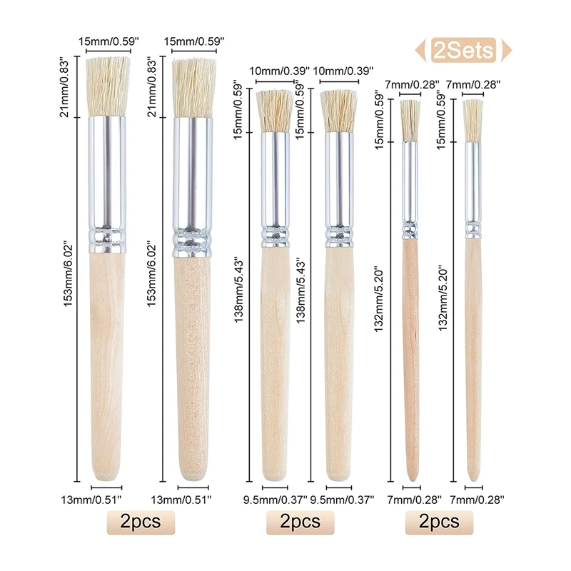 Wooden Stencil Brushes,12Pcs 3 Sizes Natural Stencil Brushes Bristle Art Painting Brushes For DIY Crafts Supplies
