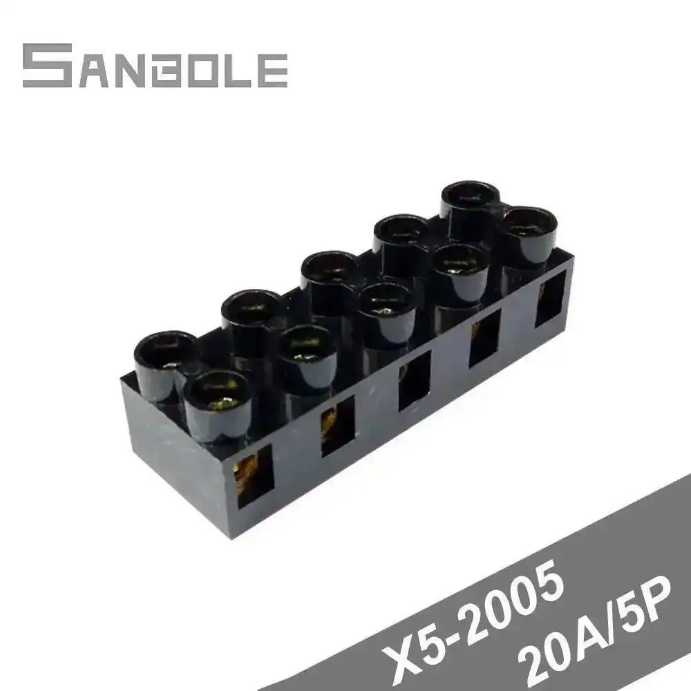 10 Stück Klemmenblock X5-2005 20A/5P 600V Barriere Feste Basisanschluss JX5-2005 Schwarzer Anschluss zweireihig