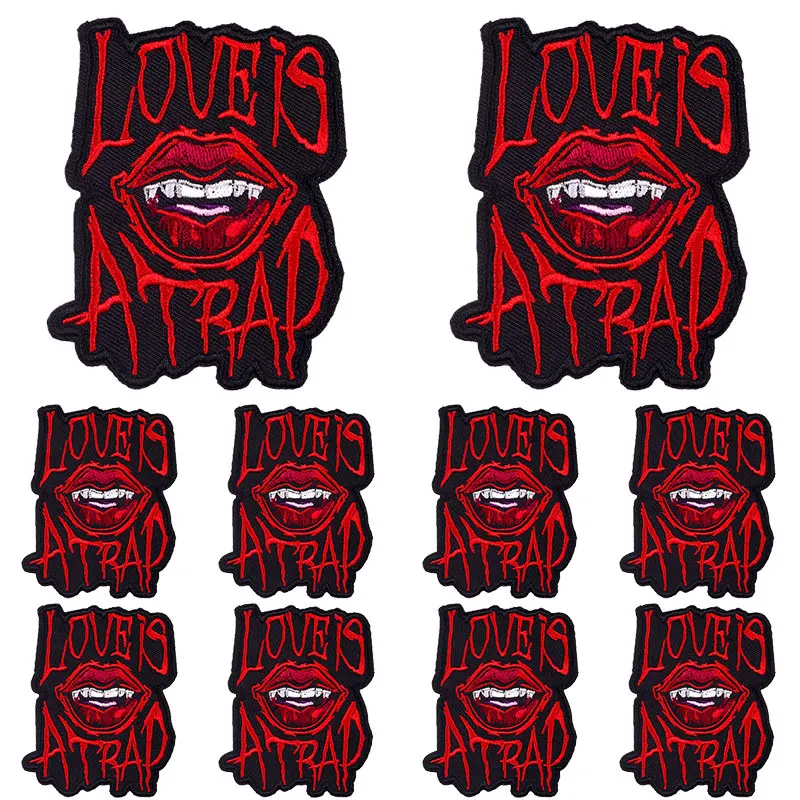 Wholesale 10Pcs Embroidered Patch Heart Iron on Patches For Clothing  Stickers Skull Clothing Thermoadhesive Patches On Clothes