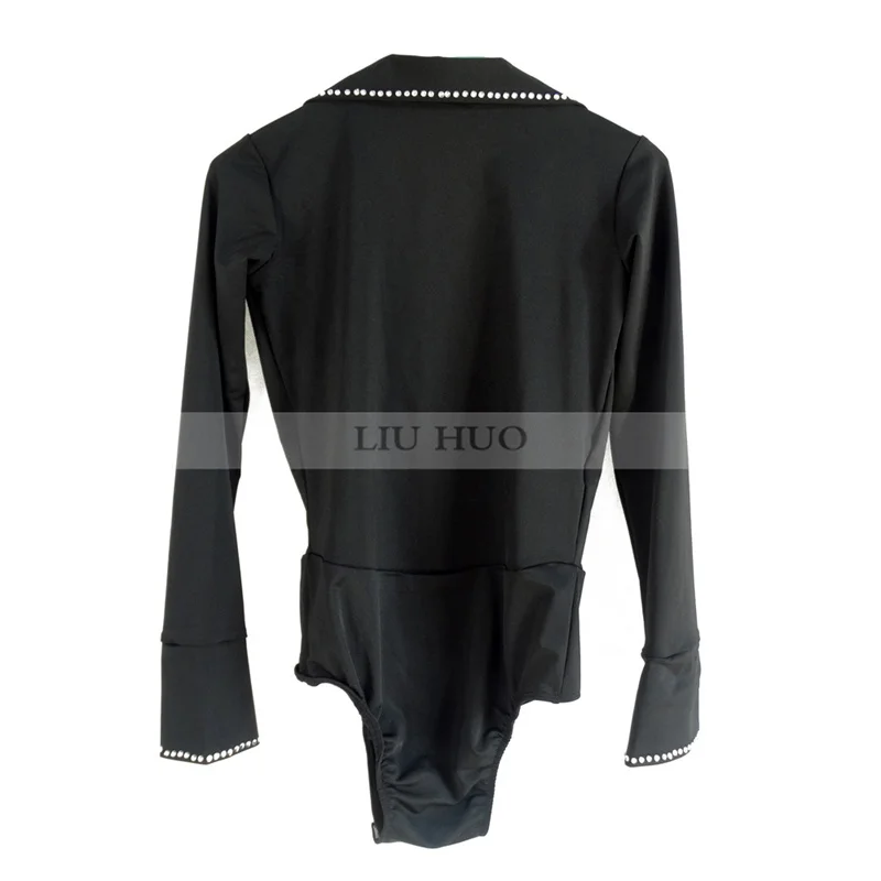LIUHUO Figure Skating Top Men's Boys' Ice Top Black Spandex Stretchy Skating Costume Wear Long Sleeves Dance Teens Adult Ballet
