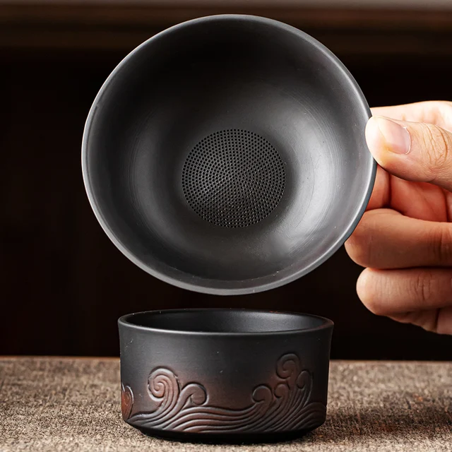Long Handmade Jianshui Purple pottery Tea Filter Set Household Tea Separator Infusor Tea Strainer Tea Maker Tea Ornaments 5