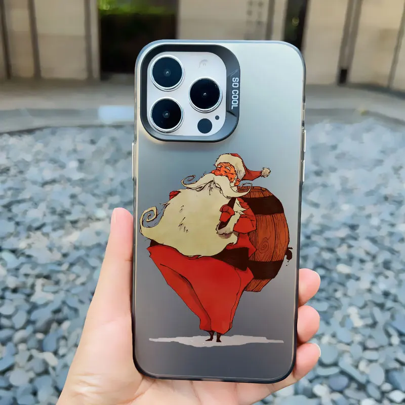 Cartoon Weihnachtsmann Elch Schneemann Weihnachtsbaum Handyhülle für iPhone 13 12 11 Mini Pro Max 17 16 15 14 Pro Max Plus Laser-Cover – Detail 3