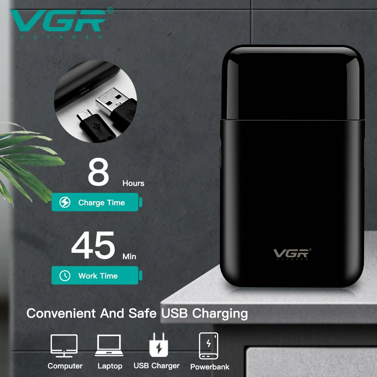 VGR Electric Professional Shaver Portable Mini Shaving Machine USB Charge Beard Trimmer For Men V 390_voghion.com