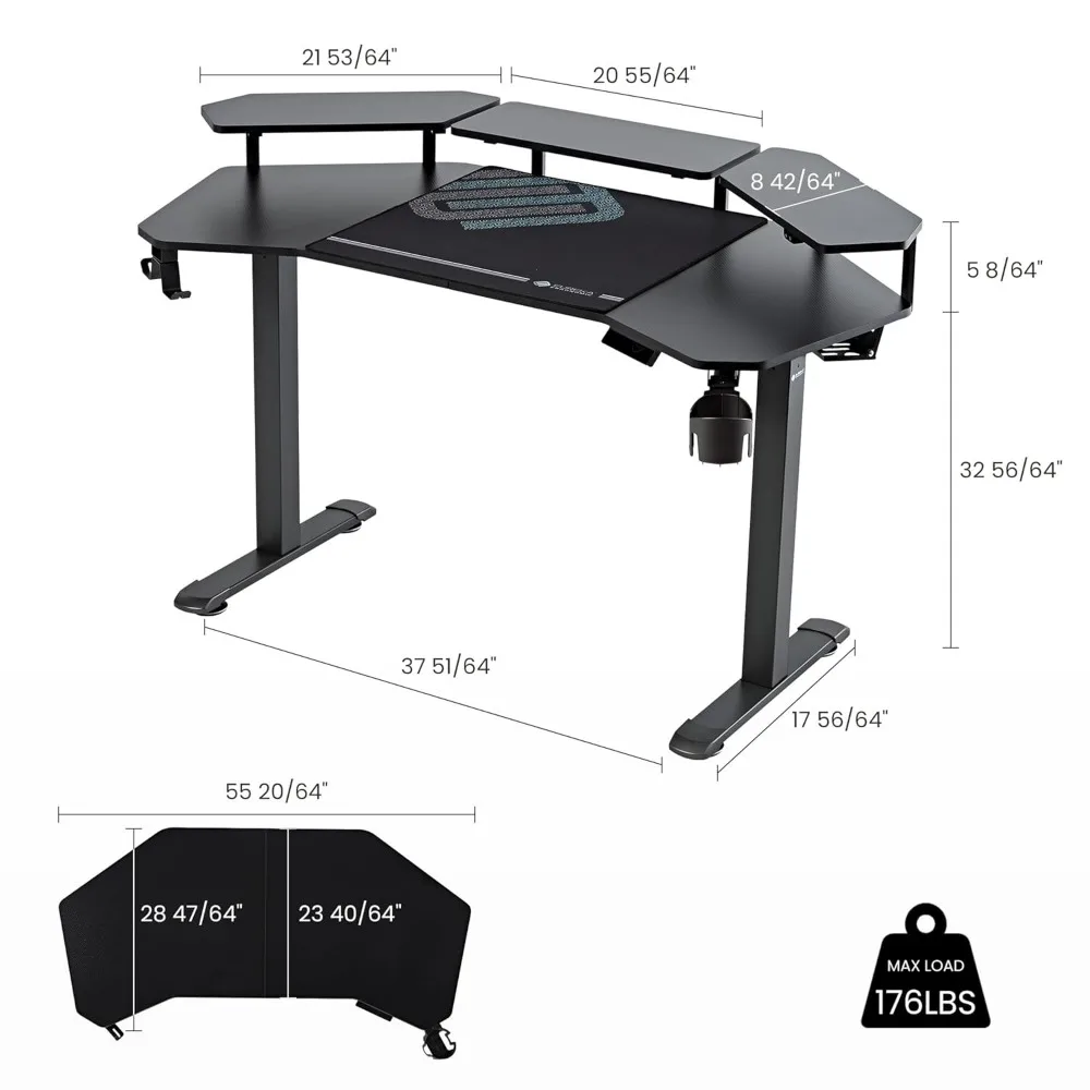 Electric Standing Gaming Desk with LED Shelf 3