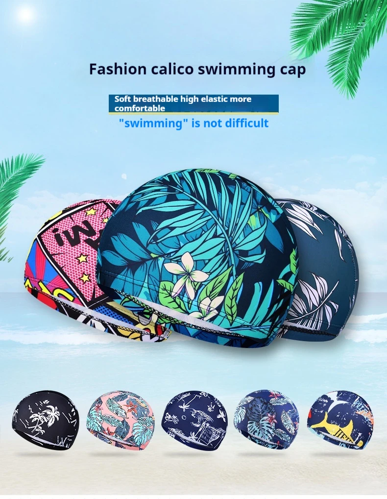 Cloth Swimming cap New-style Flower Cloth Cap Spot Fast-drying Fashion Pattern Knitted Swimming Cap