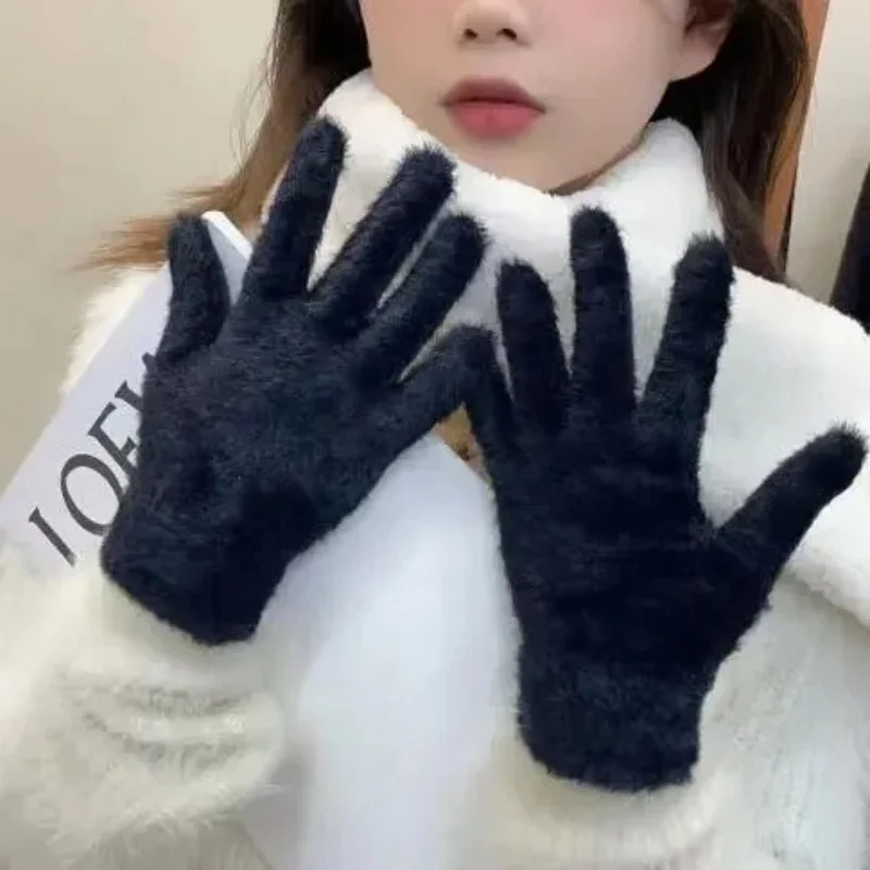 Winter Five Finger Gloves Cycling Gloves Full Finger Gloves Warm Gloves Sports Gloves Women Outdoors Solid Color