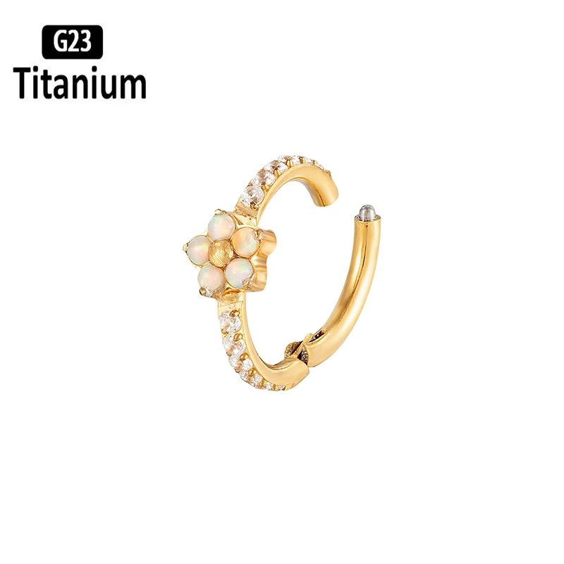 1PC G23 Titanium Earrings Zircon Opal Hoops Nose Rings Septum Hinged Segment Rings Conch Cartilage Tragus Helix Piercing Jewelry