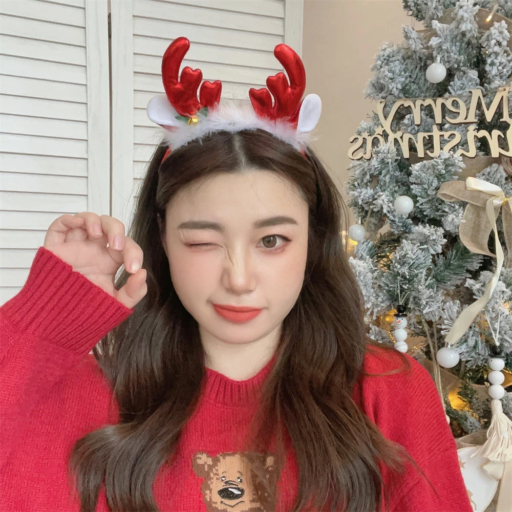 Christmas Headband Christmas Hair Band Merry Decor Gifts for Kids Xmas Elk Horn Bell Sequin Happy New Year Photo Props