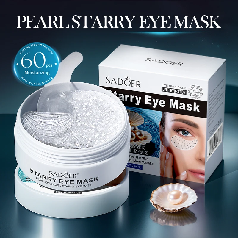 60pcs SADOER Pearl Crystal Collagen Eye Mask Anti Dark Circles Under The Eyes Moisturizing Anti-Wrinkles Anti-Aging Eye Patches