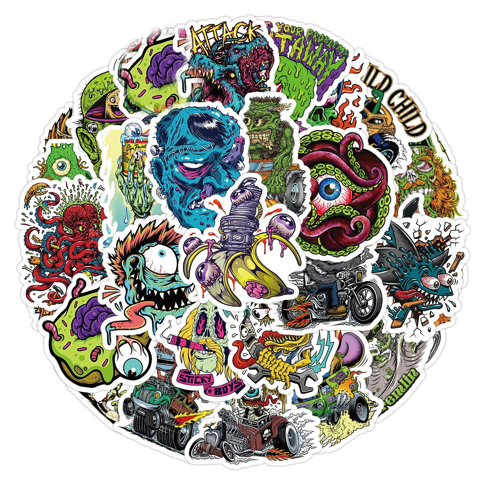 10/30/50pcs Liquid Monsters Cartoon Stickers Horror Graffiti Sticker Waterproof Laptop Skateboard Motorcycle Phone Kid Decal Toy 50pcs funny cartoon horror game garten of banban graffiti stickers for luggage guitar laptop phone waterproof vinyl decals