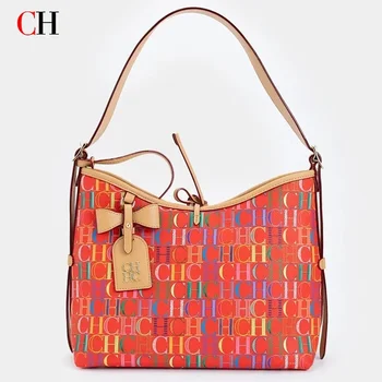 Borsa Hobo CH da donna con stampa logo colorata, borsa a tracolla grande capacità con manico superiore, per lavoro, Bolsos
