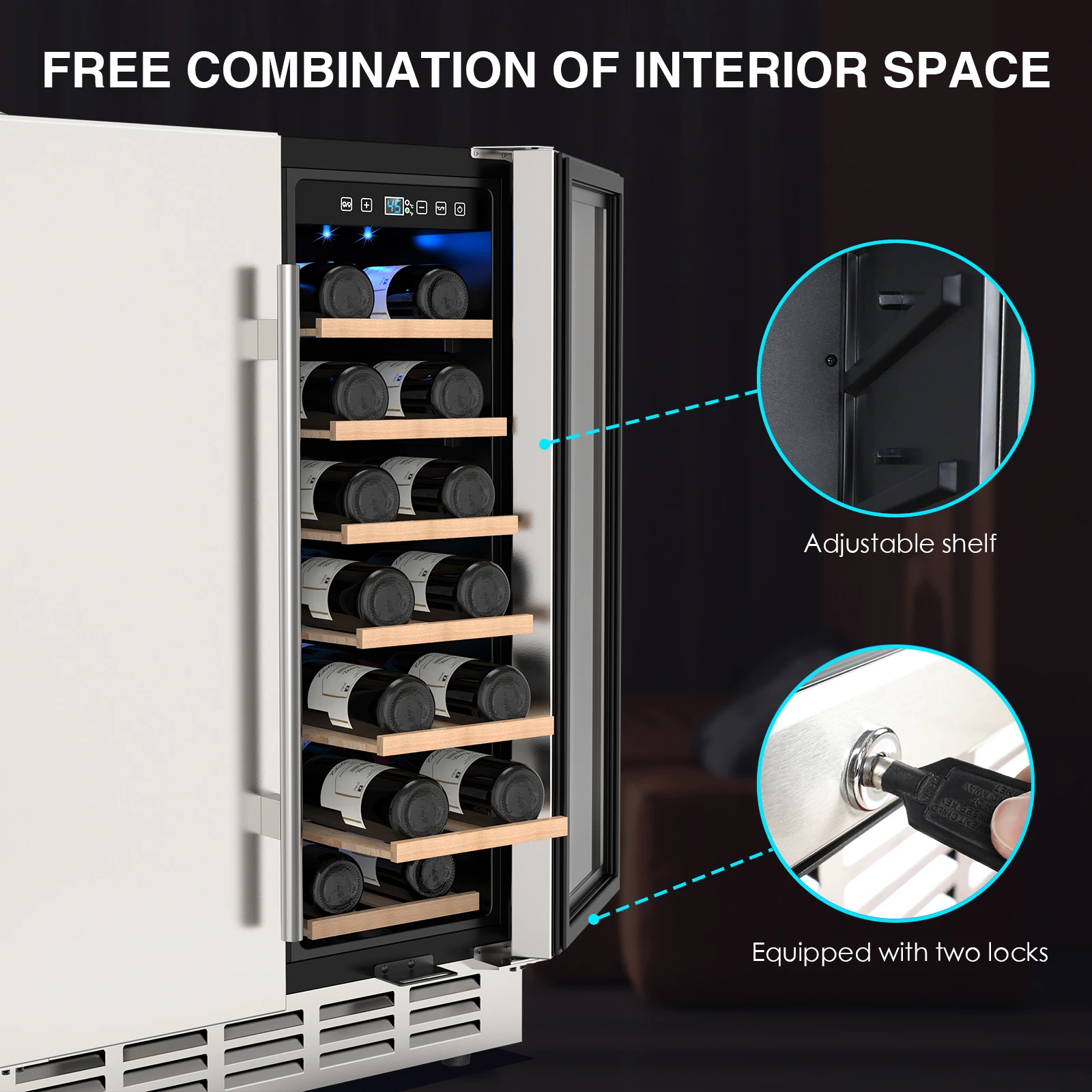 Wine and Beverage Refrigerator, 24 Inch Dual Zone Wine Fridge with Safety Locks, Under Counter Wine Cooler Fridge Freestanding 5
