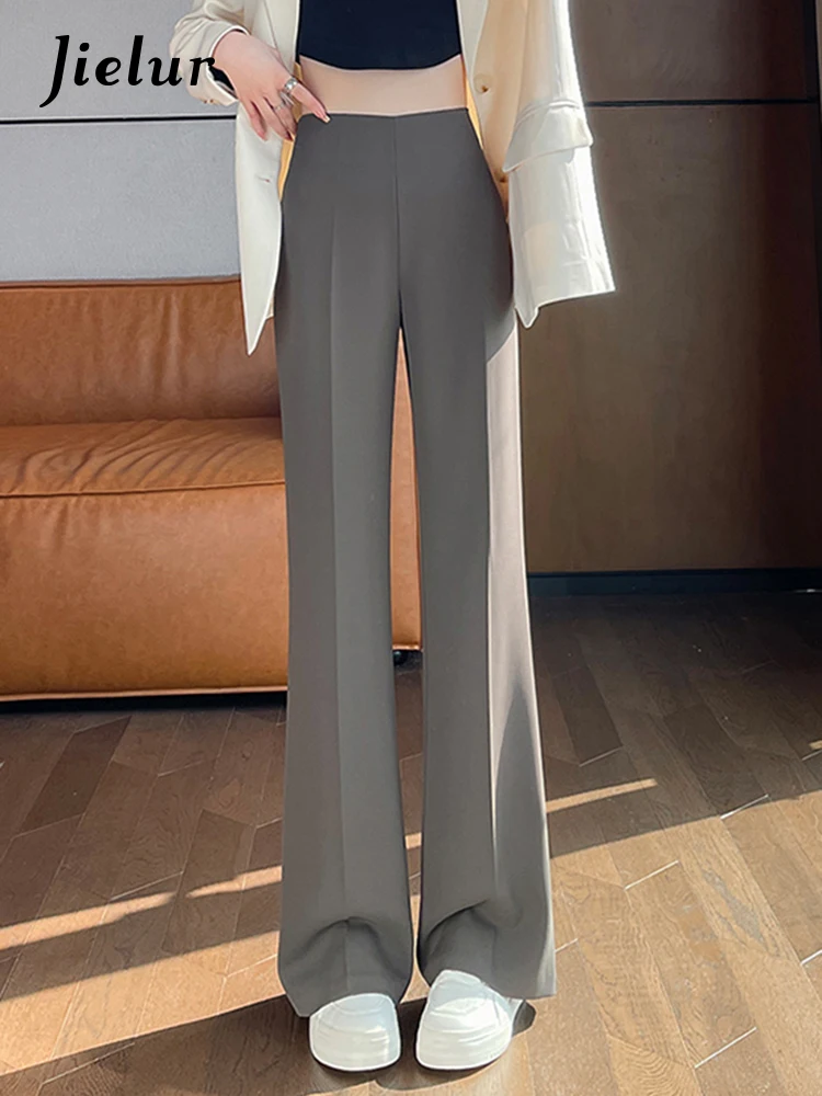 Jielur Autumn Slim New Female Suit Pants Chic Zipper High Waist Casual Fashion Flare Pants Solid Color Women Trousers Streetwear fashion gothic high waist jeans women chic side hit color wide leg denim pants female harajuku y2k streetwear straight trousers