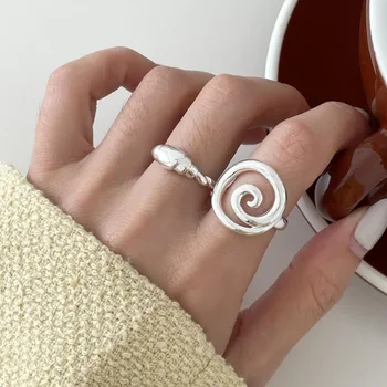 LATS Anelli a spirale placcati in argento per donna Croissant in metallo ramato Anello per dito indice aperto Gioielli di moda Regali per feste