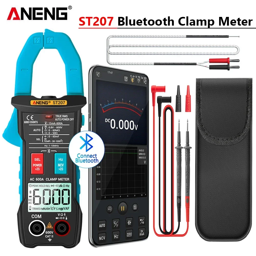 

ANENG ST207 Digital Bluetooth Multimeter Clamp Meter 6000 Count True RMS DC/AC Voltage Tester AC Current Hz Capacitance Ohm