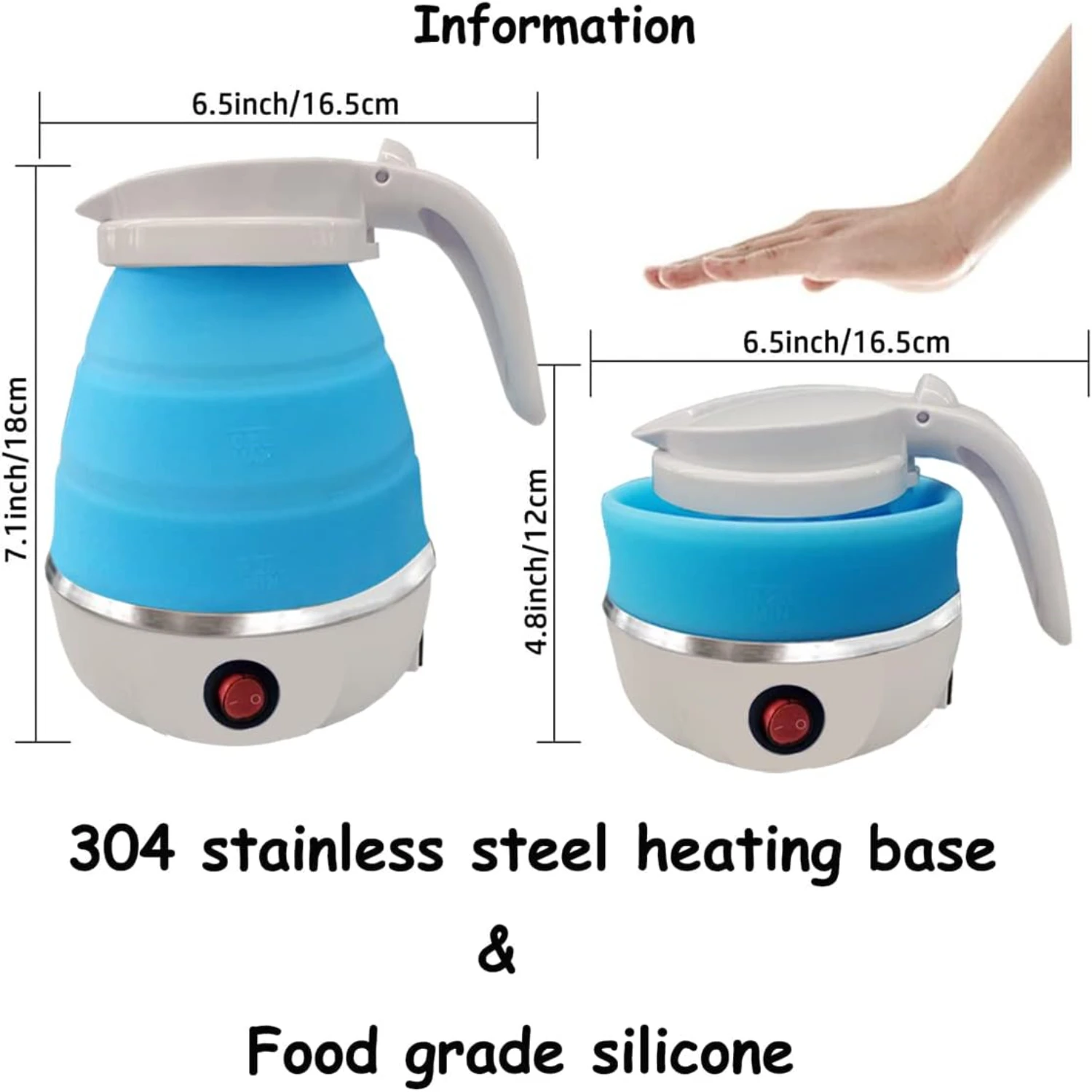 Foldable Portable Kettle with Food Grade Silicone, 6 Mins Fast Water Boiling Tea Pot Coffee Pot for Camping or Travel, Collapsi