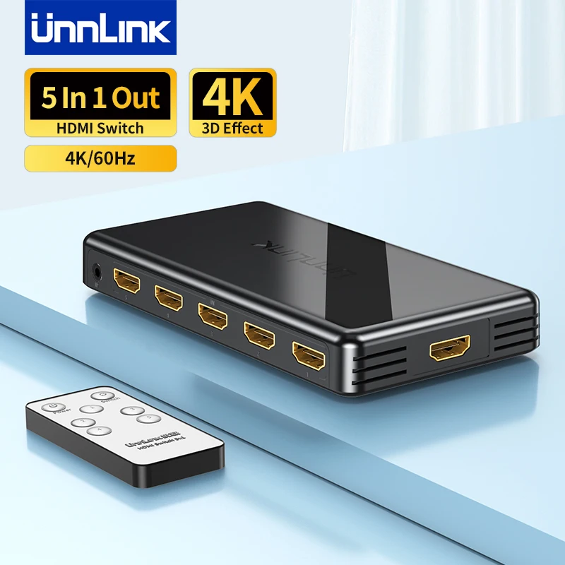Unnlink-switch Hdmi com Controle Remoto ir Video Switcher em 4k 60hz 5×1 em Uso com tv Box Ps4 Xbox pc para tv Monitor Projetor