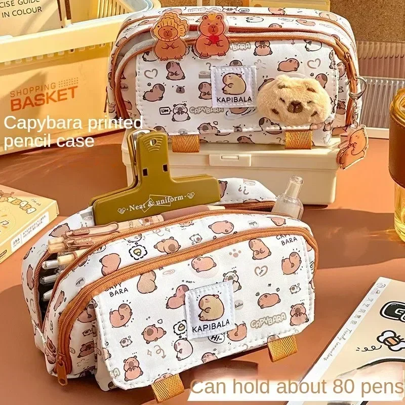 Creative Three-layer Pen Bag Large Capacity Capybara Stationery Bag Multifunctional Pencil Case Student Gift School Supplies