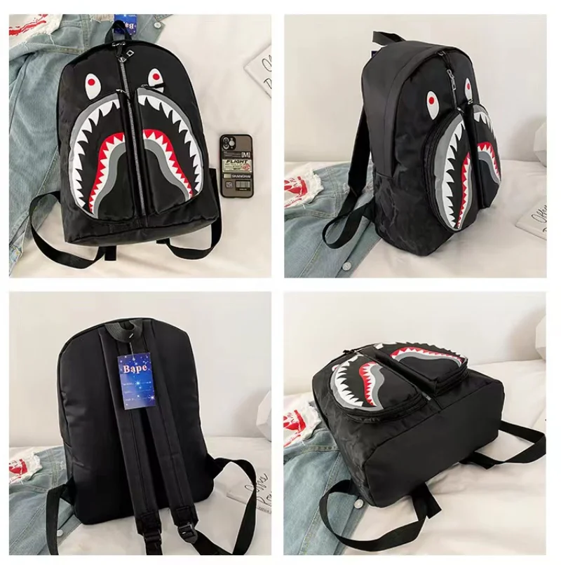 2023 New Shark School Bag Personalized Graffiti Student Backpack Men's and Women's Fashion Trend Travel Bag 3