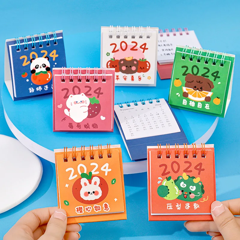 12 Pcs Cartoon Mini Desk Calendar Ins Student Desktop Clock in Decorations Calendar Cute Fruit Text Desk Calendar