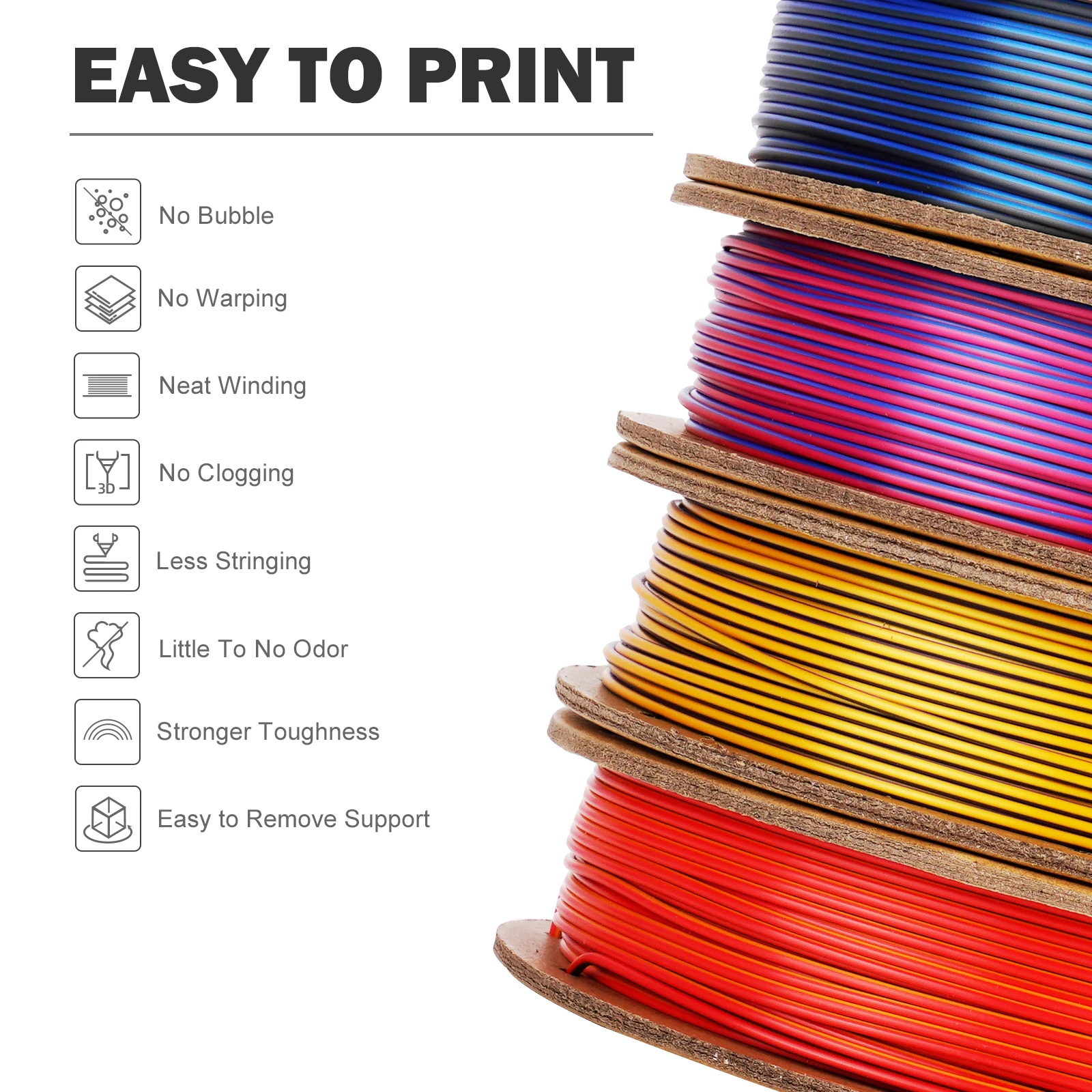 ERYONE Tri Colors Silk PLA Filament For FDM 3D Printer 1.75mm &plusmn;0.03 200g 3d printing filament