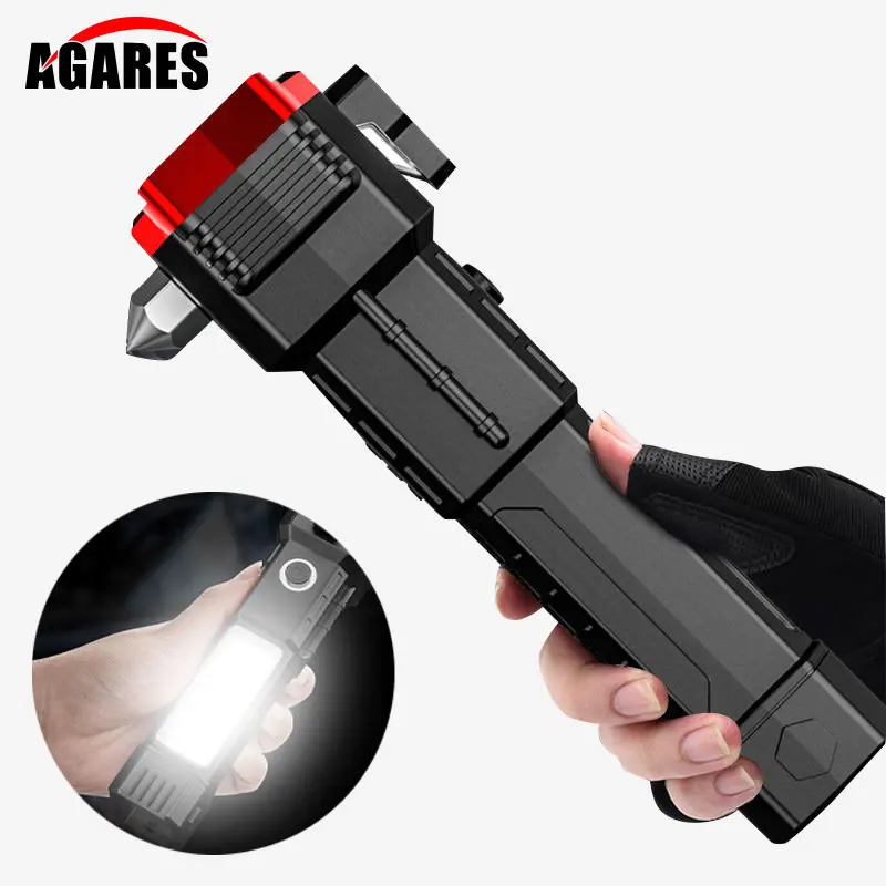 

Multi-functional LED Flashlight COB Safety Hammer Lifesaving USB Charging With Magnet Emergency Life-saving Camping Flashlight