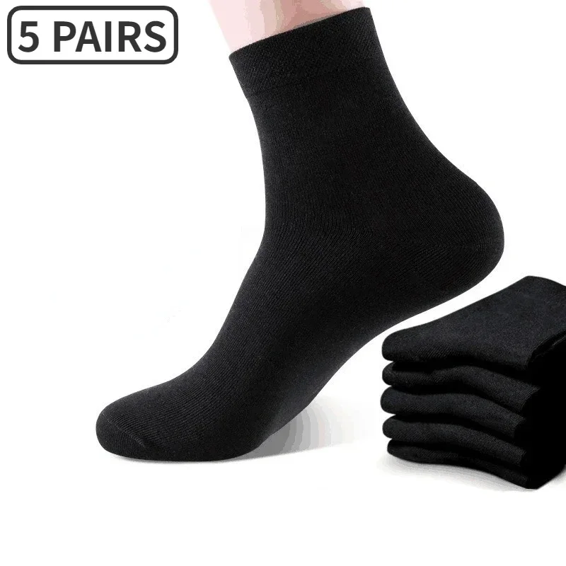 5 Pairs/Lot Middle Tube Men Socks Solid Color Black White Gray Breathable Casual Cotton Male Business Crew Socks Soft Calcetines 1 pair men s socks casual harajuku streetwear crew socks business men male cotton breathable solid black white gray long socks