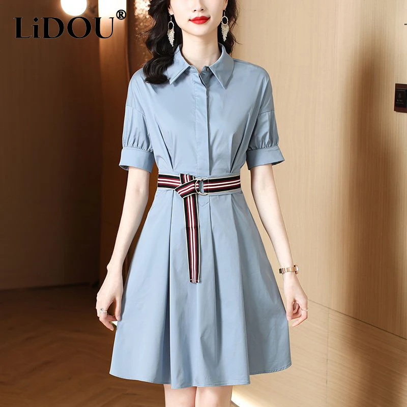 

Summer Elegant Fashion Solid Color Aesthetic Dress Women Mid-length Mid-sleeve Waist Five-point Sleeve A-line Vestidos De Fiesta