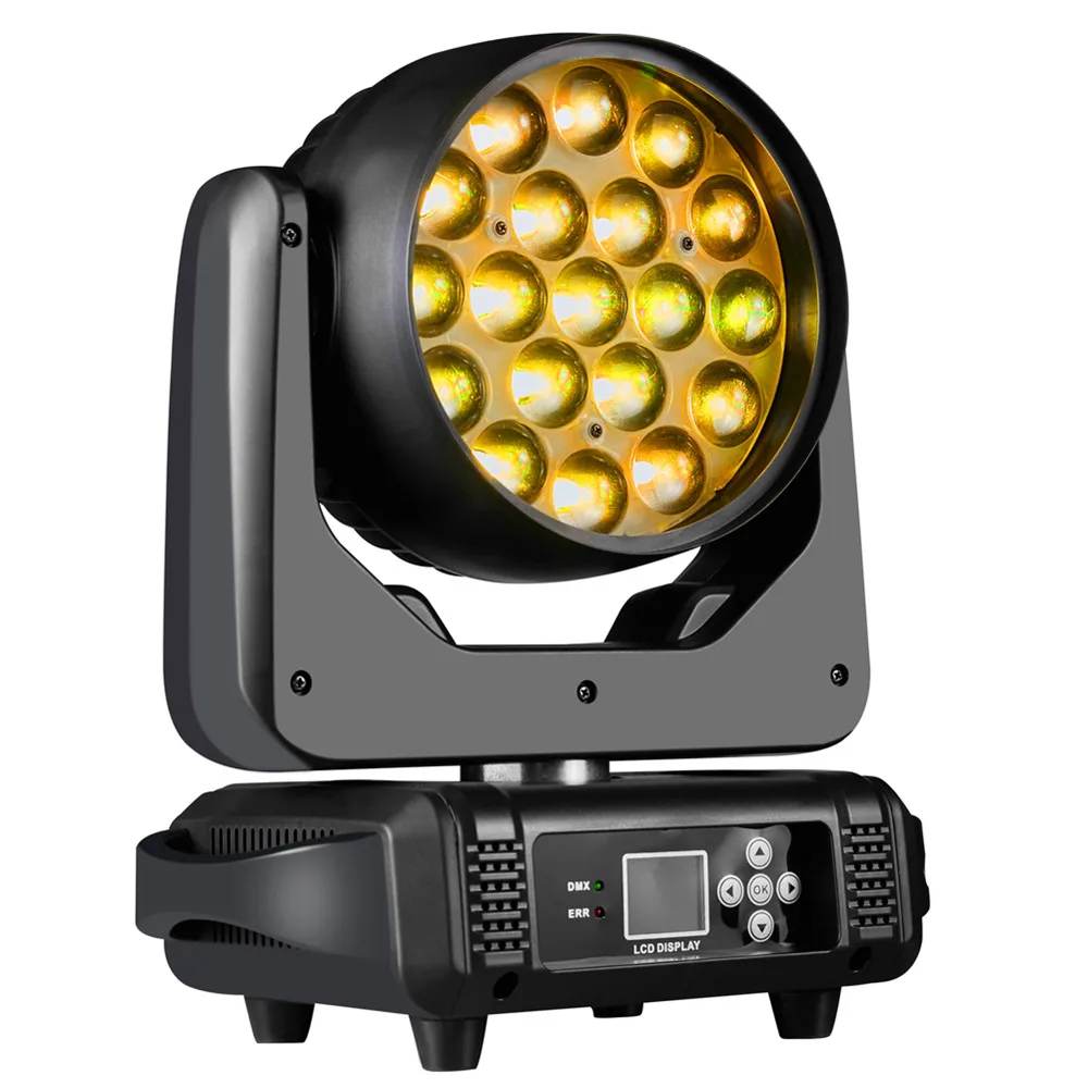 Dmx512 LED 워시 줌 Rgbw 무빙 헤드 라이트, DJ 조명, 나이트클럽 디스코 무대 스포트라이트, 19X15W
