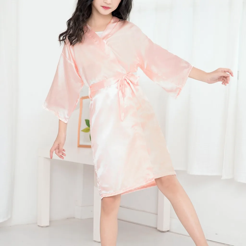 Solid Girls Robes Silk Dresses Bathrobe Pajamas Kimono Clothing for Kids Children Clothes Nightgown Baby Bathrobe Night Dress