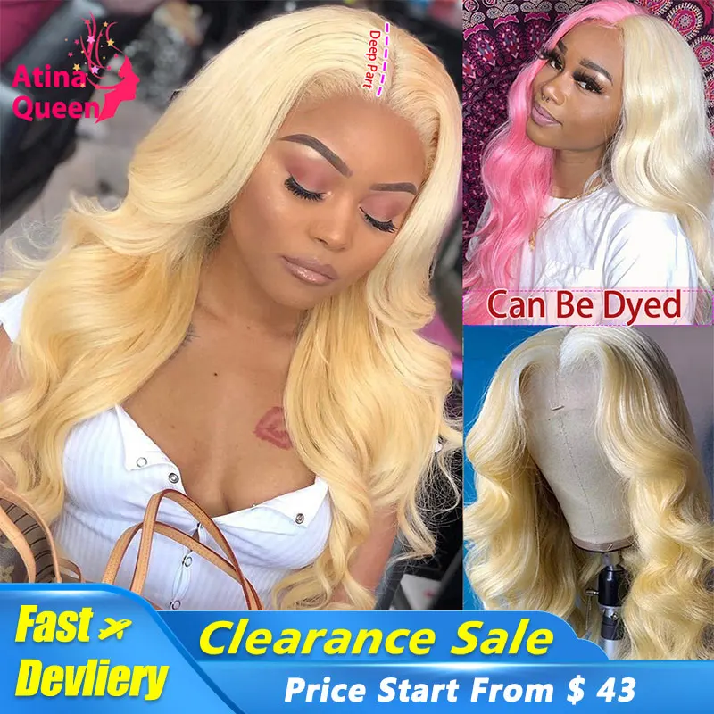 HD Blonde 613 Lace Frontal Wig Body Wave Colored Pink Transparent Human Hair Front Closure Pre plucked Full For Women | Шиньоны и