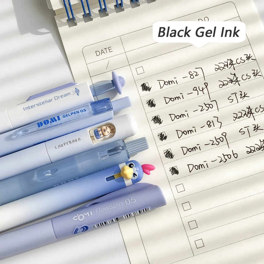 6 Pcs/Set Blue Design Gel Pen Set Quick-Dry Smooth 0.5mm Black Ink Pens for Student Exam Writing Study & Office Stationery