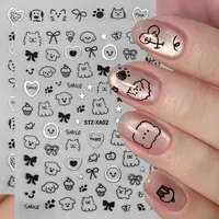 2pcs 3D Cute Silver Smile Dog Decals Y2K Cartoon Cat Footprint Nail Stickers Graffiti Star Heart Bowknot Manicure Slider Decor 1