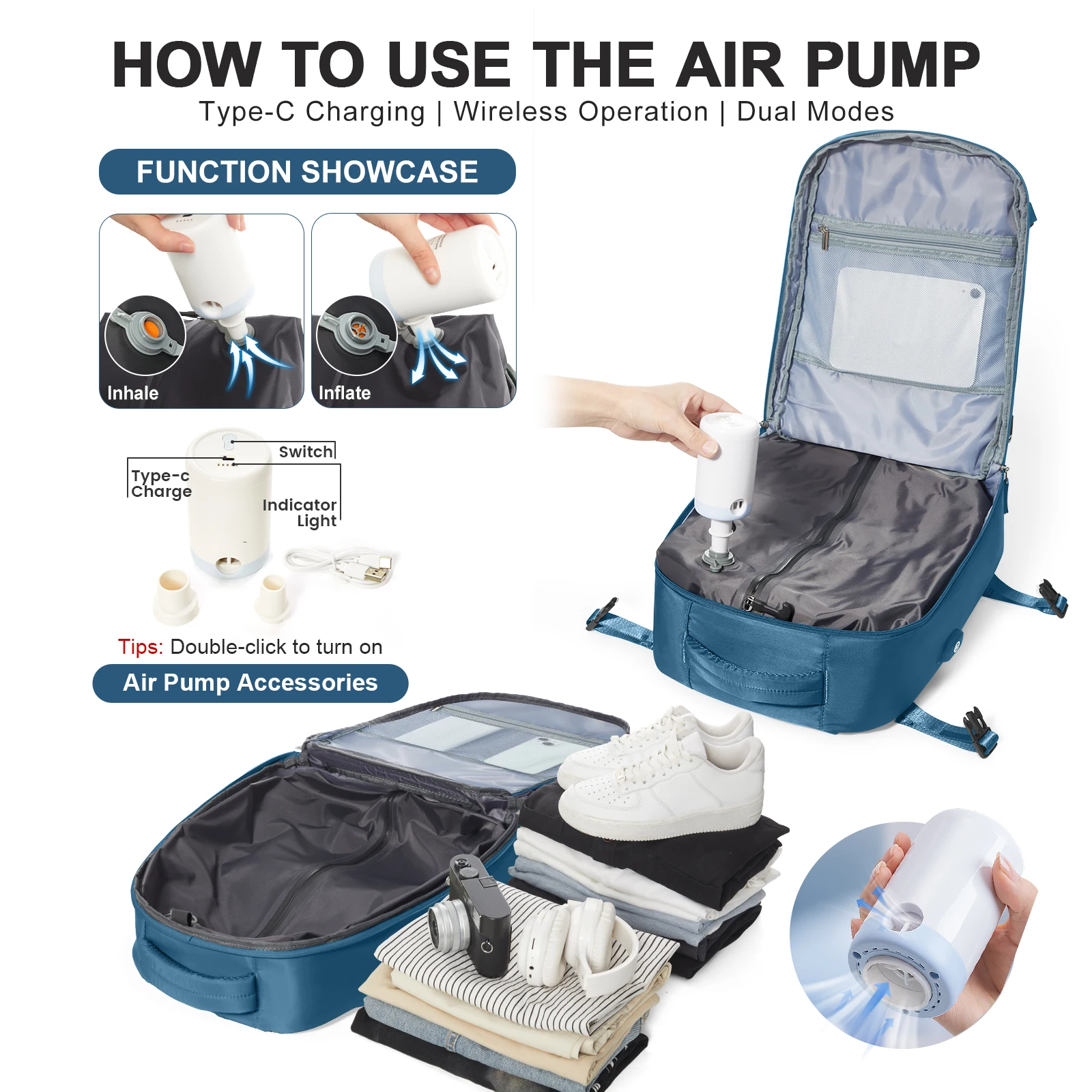 Vacuum Backpack with Pump Travel Backpack Airplane Cabin Woman Hand Luggage Travel Bags，Business Work Backpack Casual Bagpack