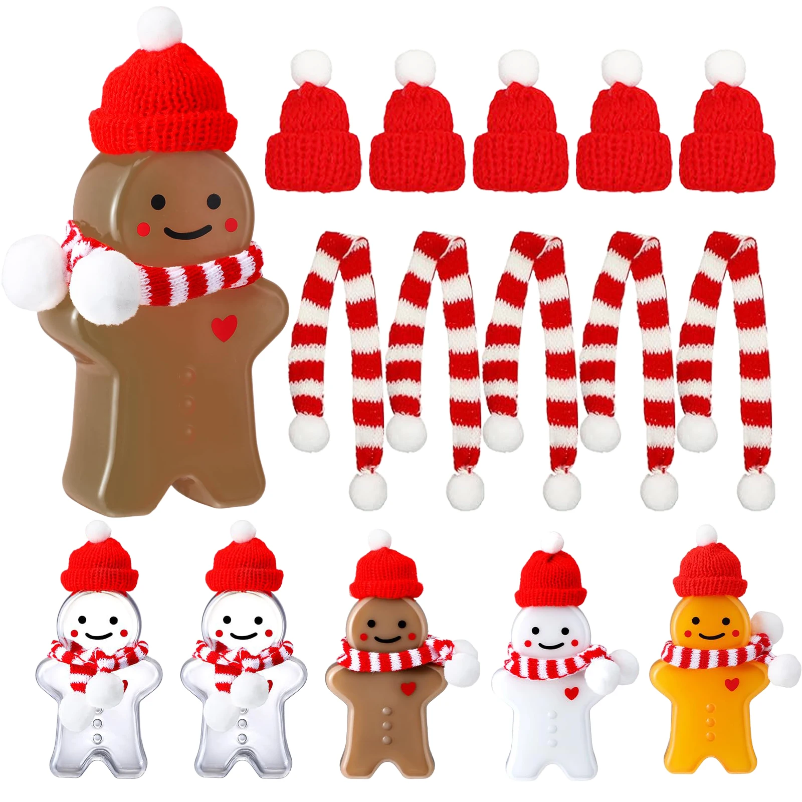 15pcs Christmas Gingerbread Man Snowman Tree Bottles with Lids Hat Scarf Clear Juice Plastic Reusable Xmas Beverage Container