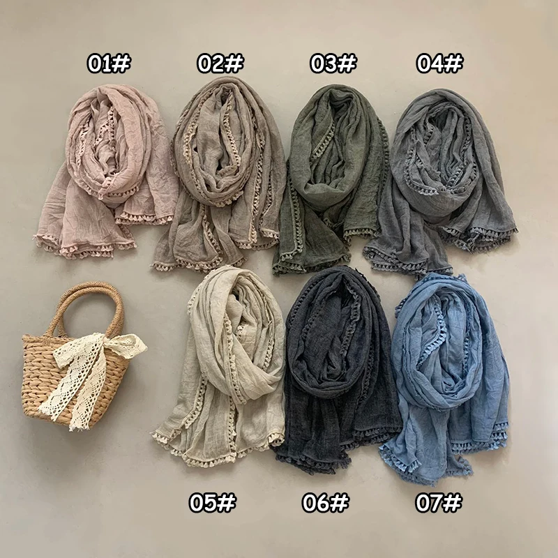 Einfarbige Baumwolle Leinen Schals Frauen Hijab muslimischen Frühling Sommer weichen Schal weibliche Mode lange Schal Wrap – Detail 1