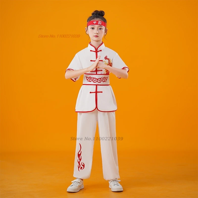 2024 Bambini Cinesi Tradizionali Kung Fu Wushu Costume National Dragon Ricamo Wushu Kung Fu Shaolin Training Exercise Set